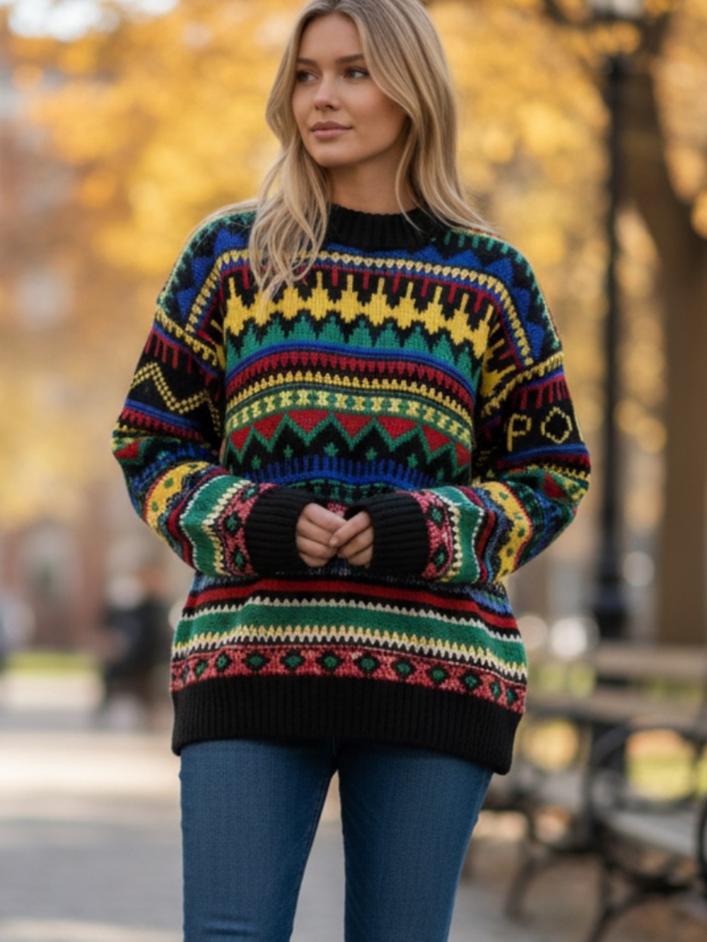 POLO Ralph Lauren Fair Isle Wool Cashmere Crew Sweater Multicolor XS S